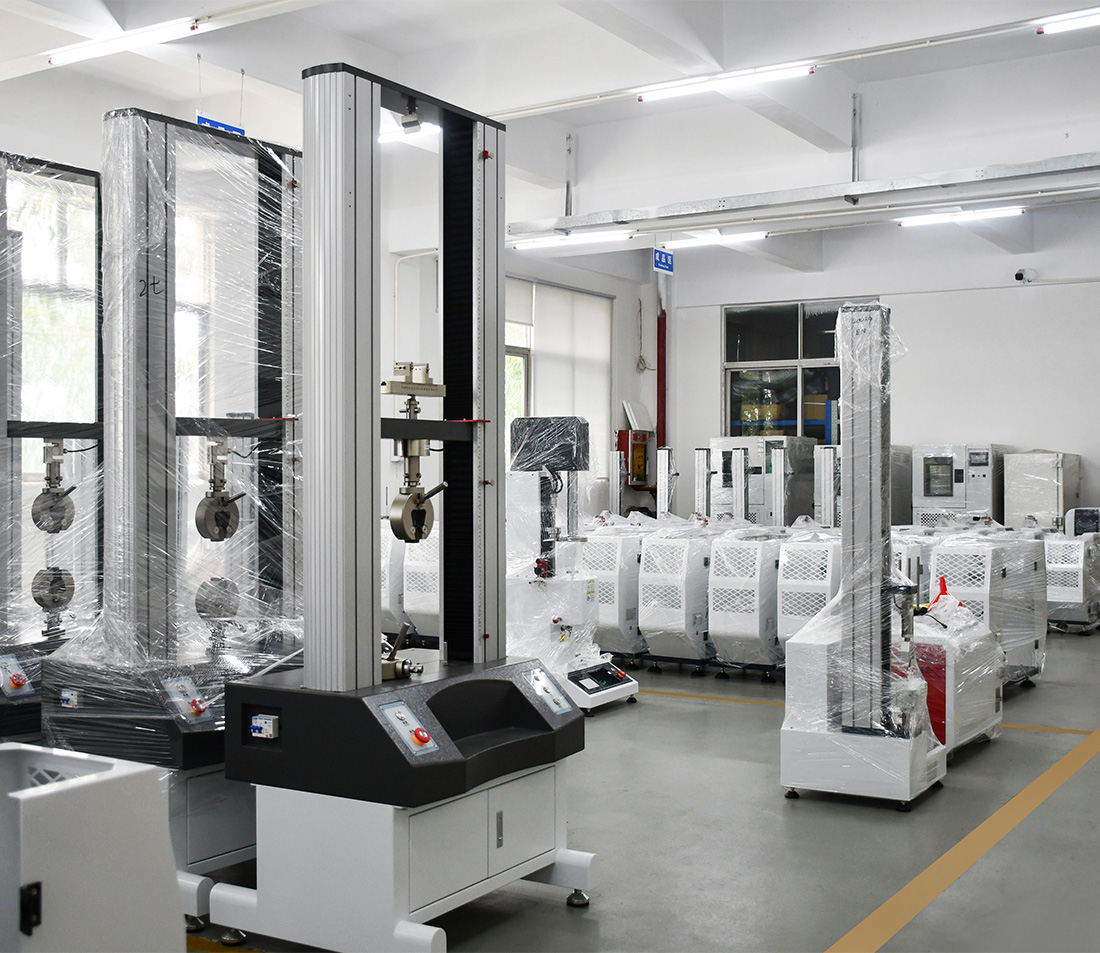 Testing equipment showroom for flammability impact and tensile testing machines